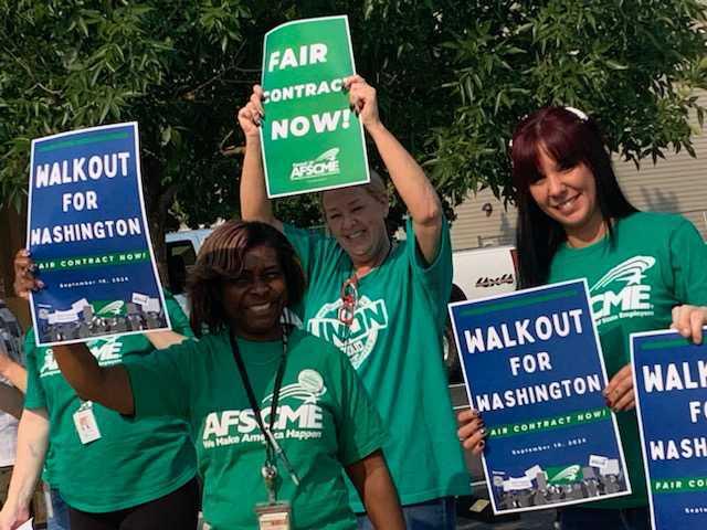 Washington state workers and AFSCME members walk off the job to demand a fair contract