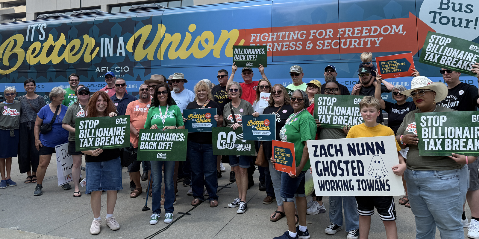 AFL-CIO’s bus tour stops in Des Moines, spotlights anti-worker lawmakers’ votes to gut public services